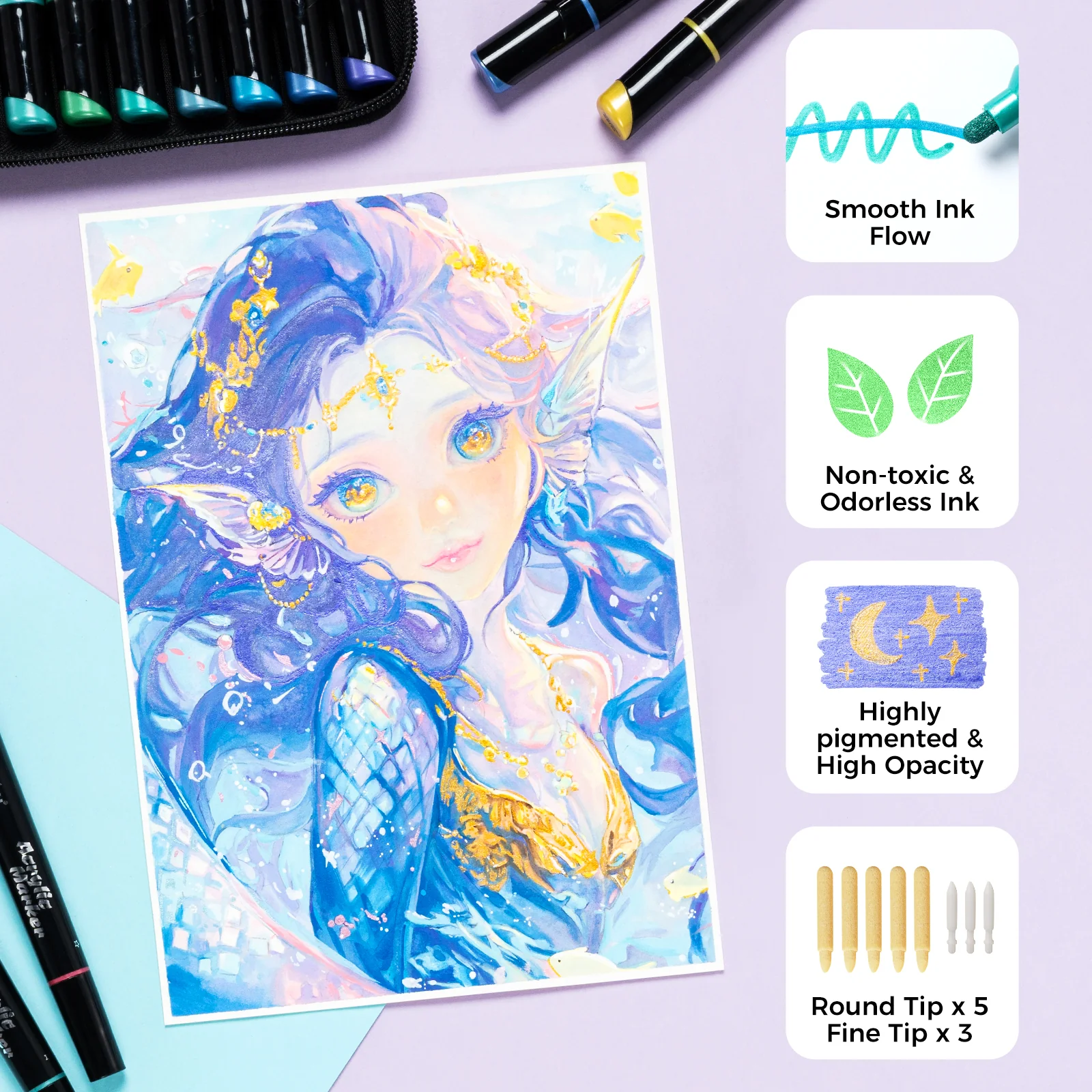 Ohuhu Dual Nib Waterproof Acrylic Pen 30 / 60 / 90 Colors - Kakaako - Image 12