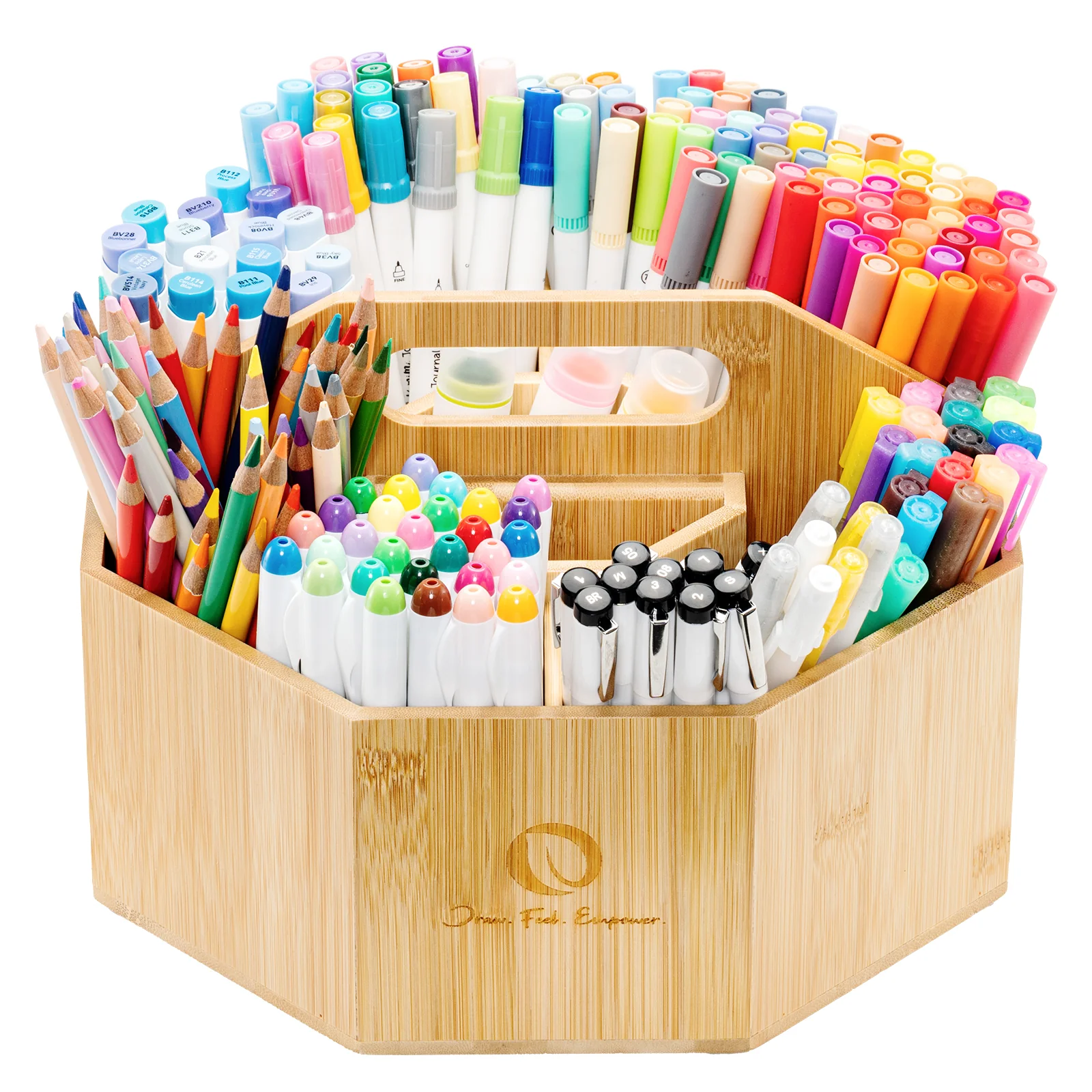 Ohuhu 360° Bamboo Rotating Marker Organizer - Image 2