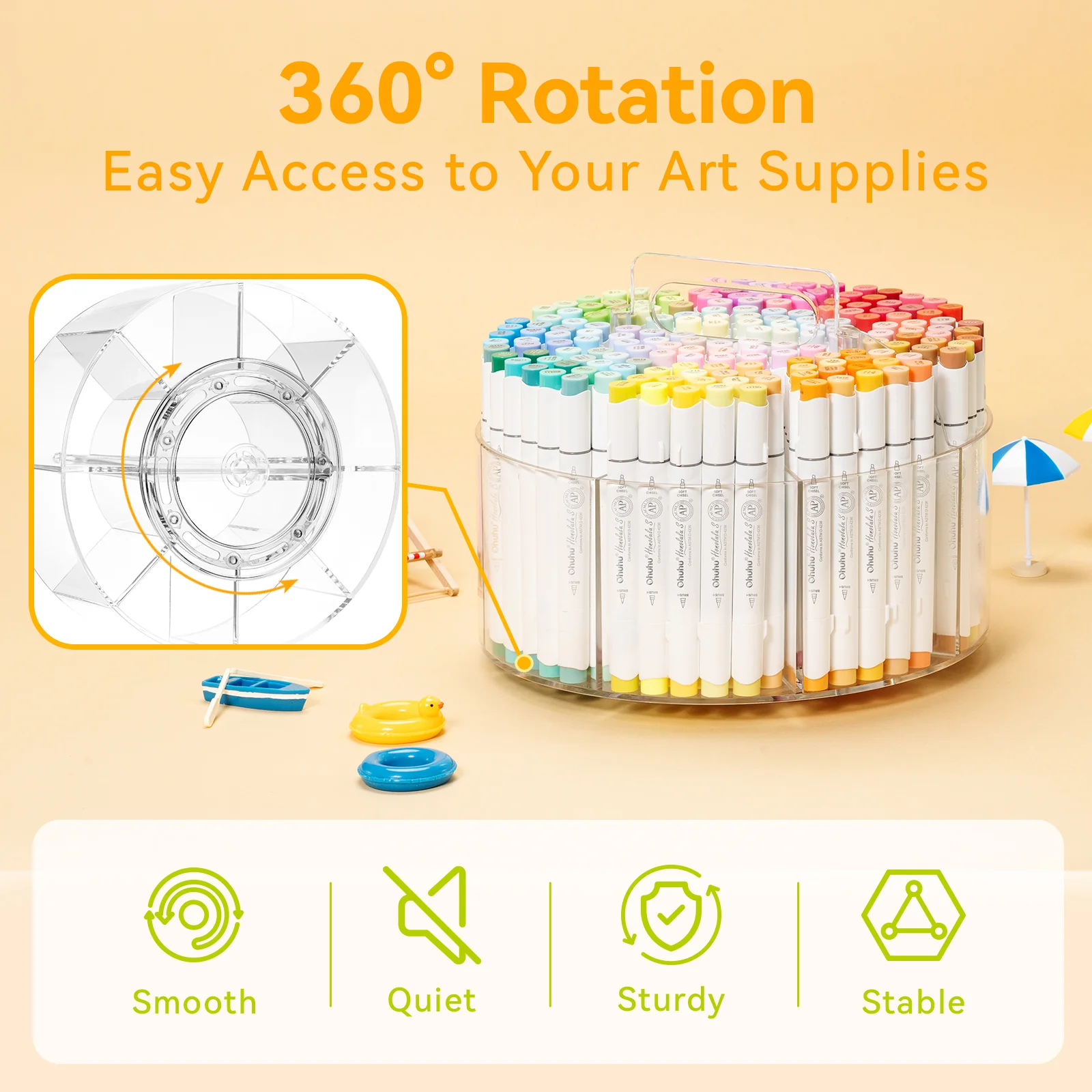 Ohuhu 360° Rotating Clear Acrylic Marker Organizer - Image 3