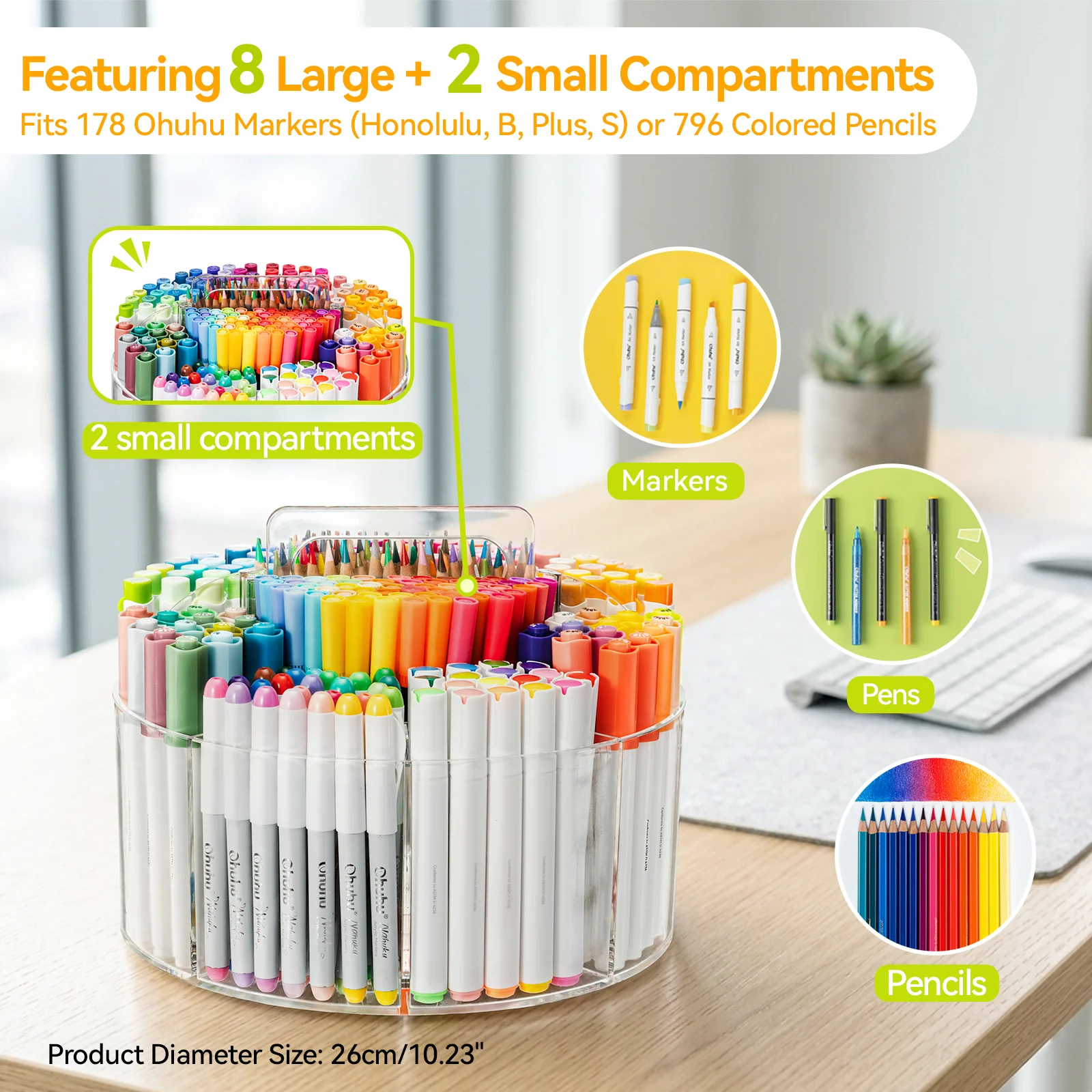 Ohuhu 360° Rotating Clear Acrylic Marker Organizer - Image 5