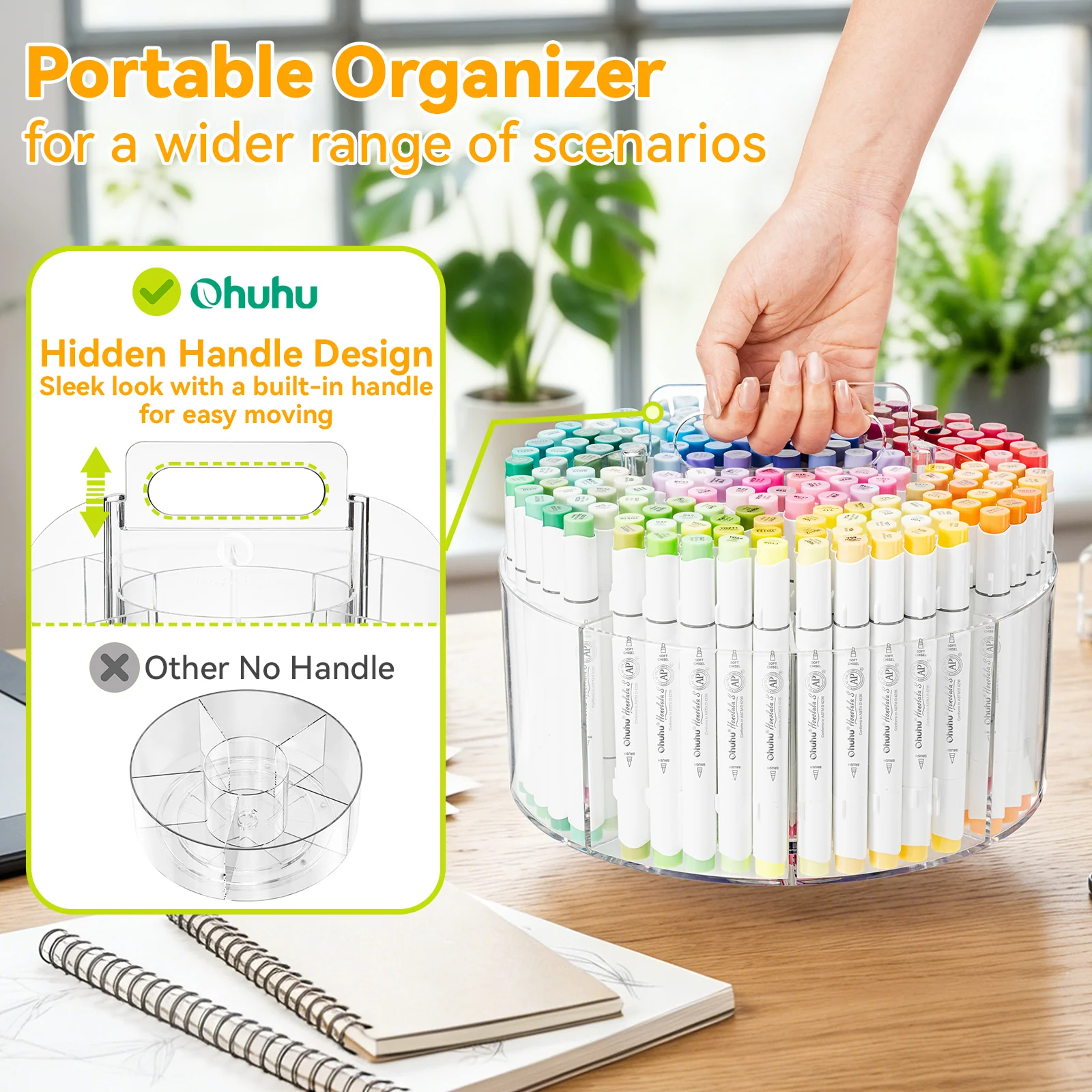 Ohuhu 360° Rotating Clear Acrylic Marker Organizer - Image 6