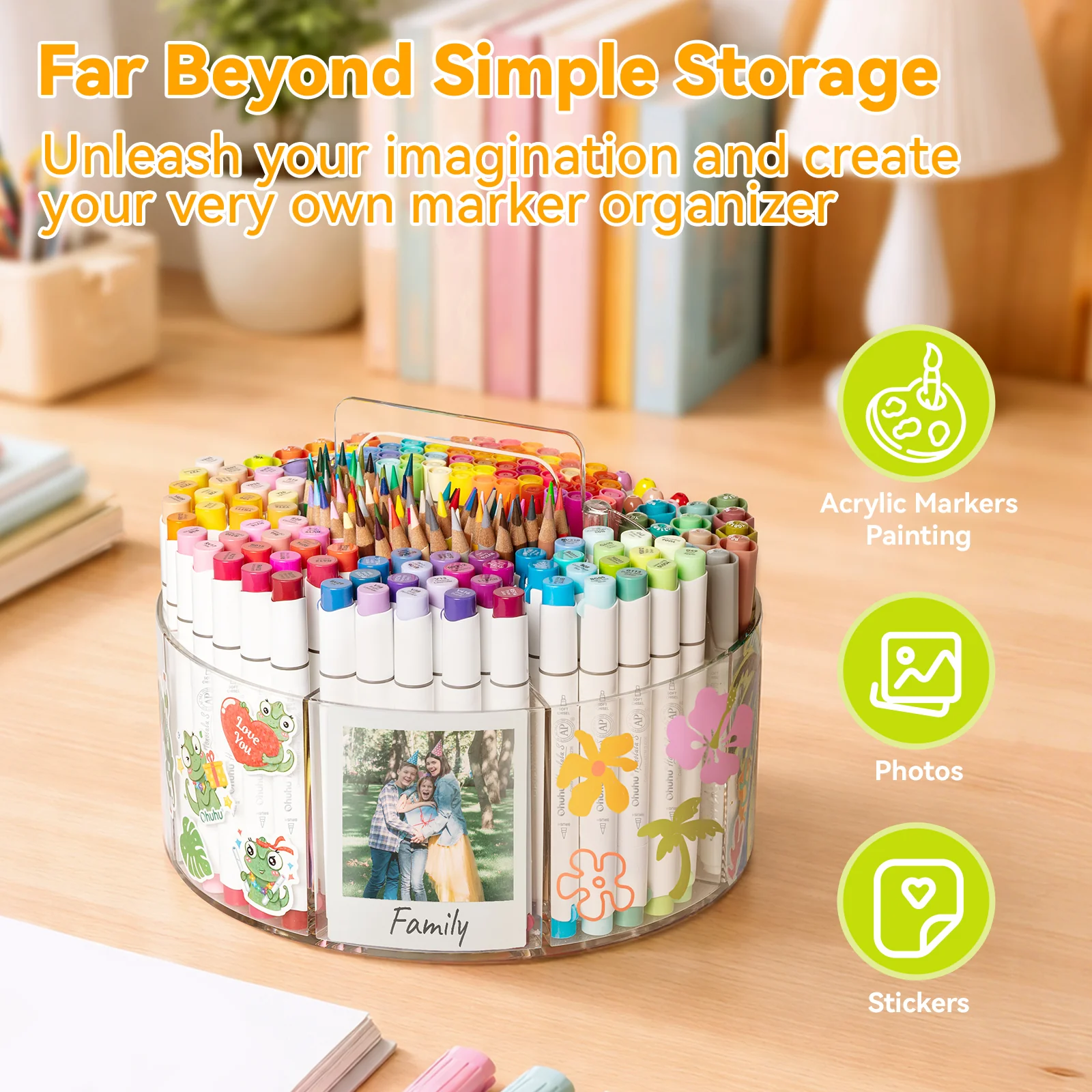 Ohuhu 360° Rotating Clear Acrylic Marker Organizer - Image 9