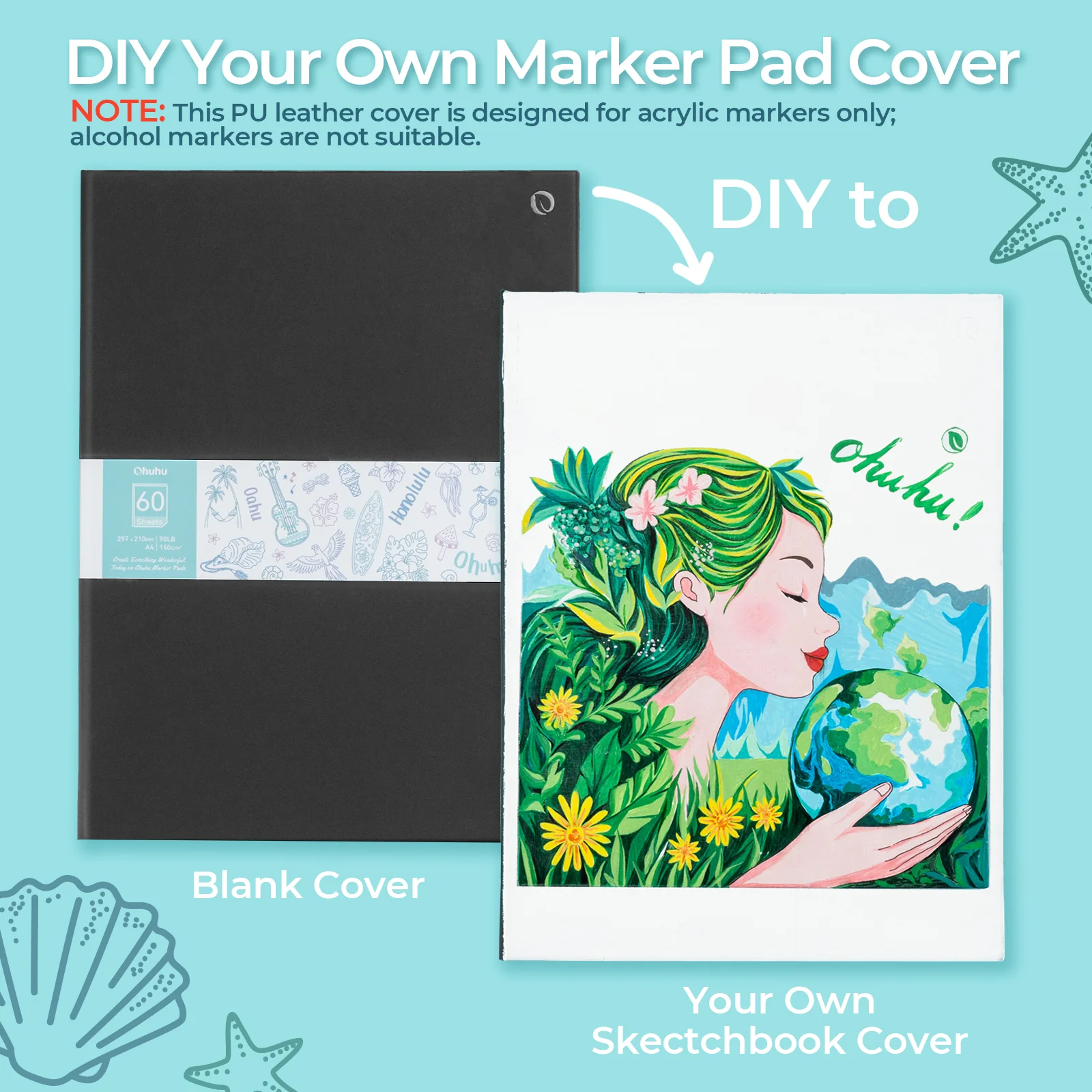 Ohuhu Bleedproof Double-Sided Marker Pad with PU Cover - Image 24