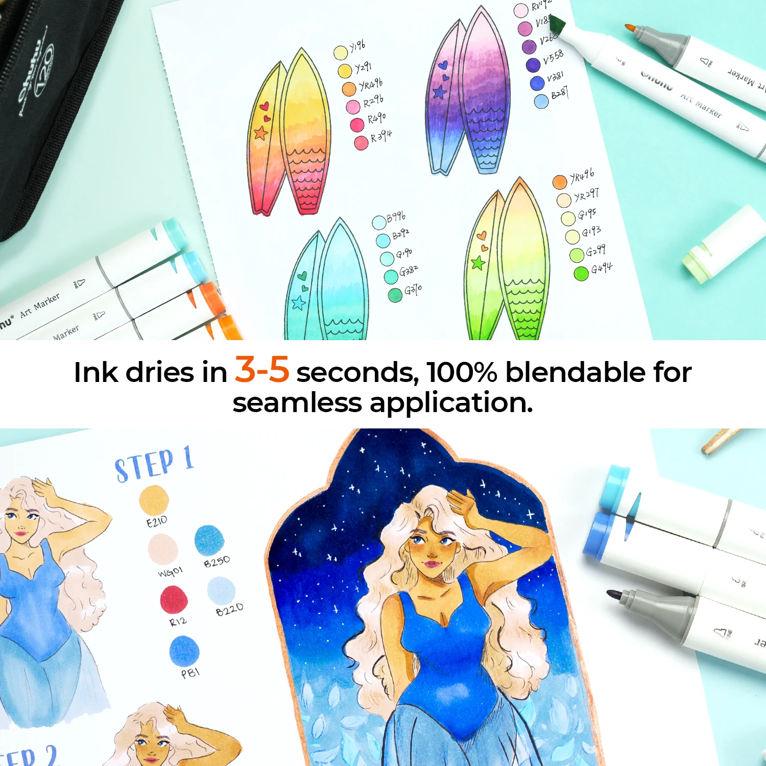 Ohuhu Bleedproof Double-Sided Marker Pad with PU Cover - Image 9