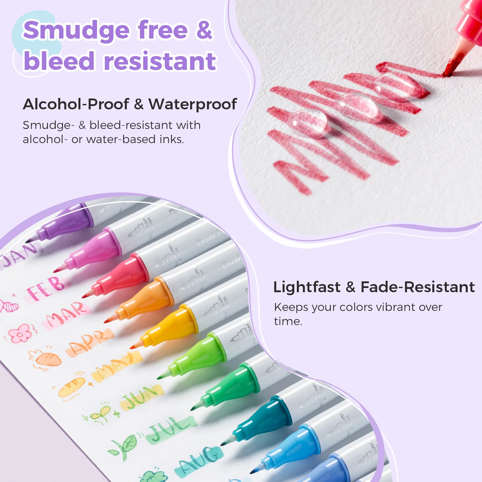 Ohuhu Colored Fineliner & Brush Pens, 12 Colors - Image 4