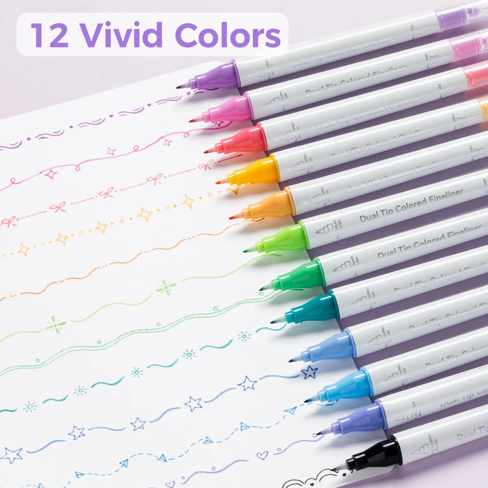 Ohuhu Colored Fineliner & Brush Pens, 12 Colors - Image 6