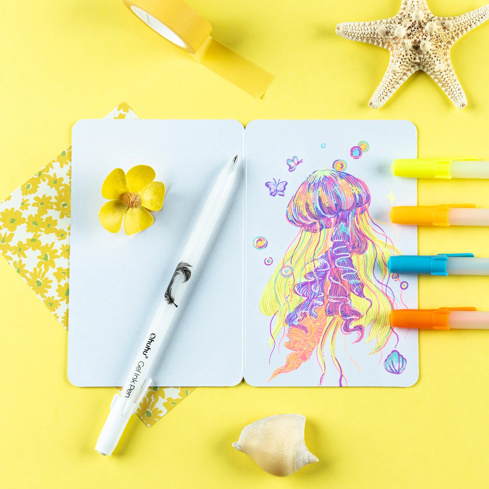 Ohuhu Gel Pens - Gold, Silver, White & Colorful 12-Pack - Image 18