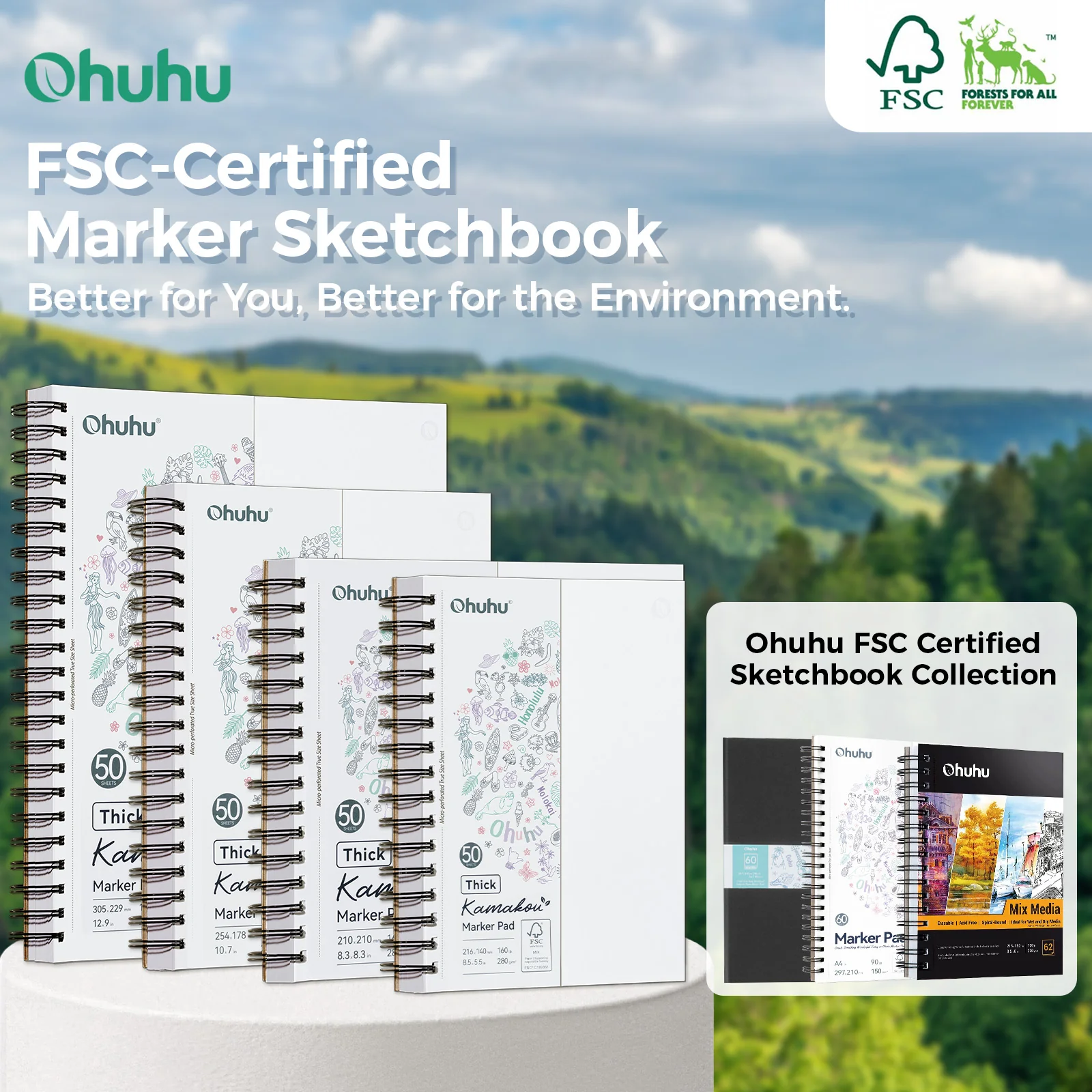 Ohuhu Heavyweight Bleedproof Double-Sided Marker Pad, Spiral-Bound - Kamakou - Image 34