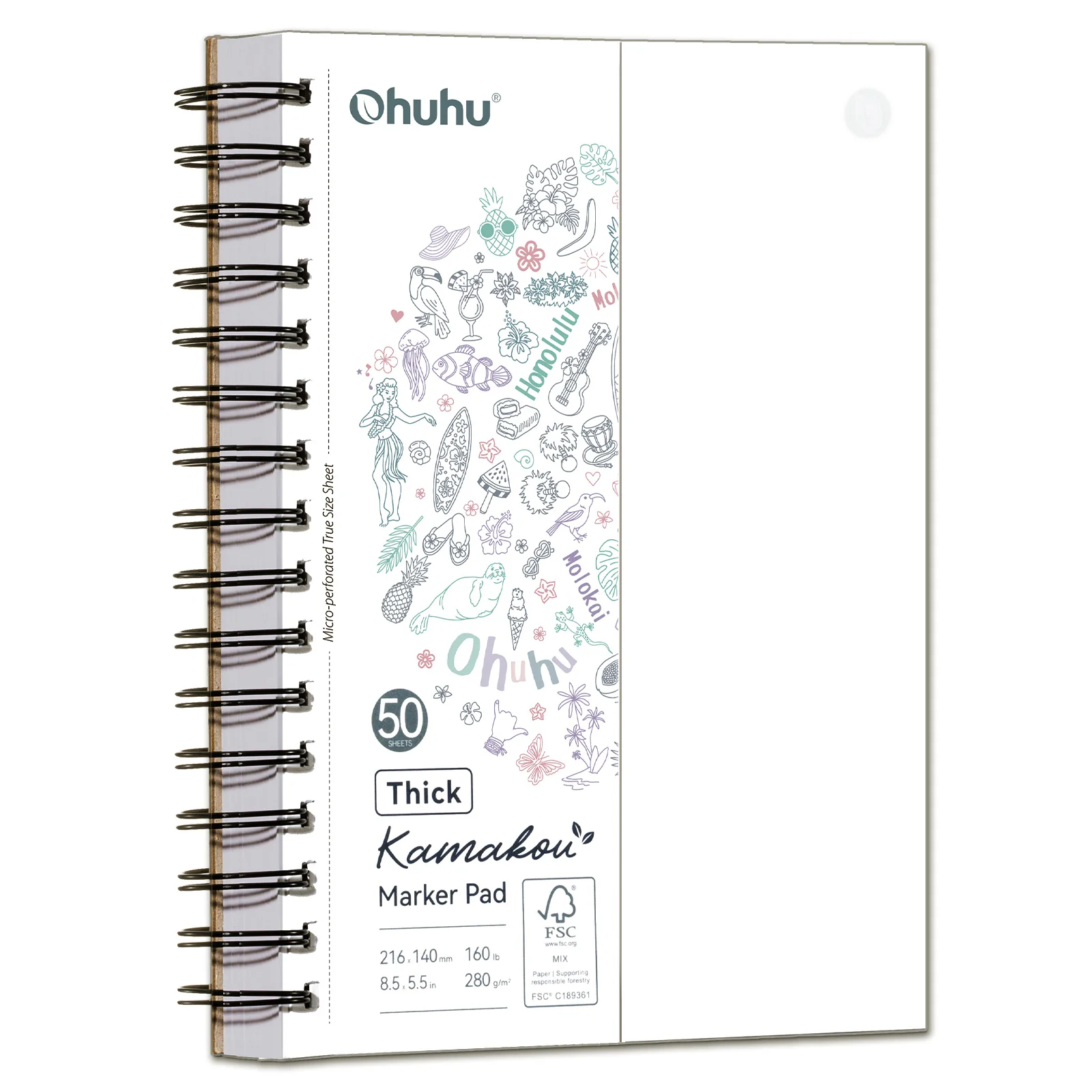 Ohuhu Heavyweight Bleedproof Double-Sided Marker Pad, Spiral-Bound - Kamakou - Image 45