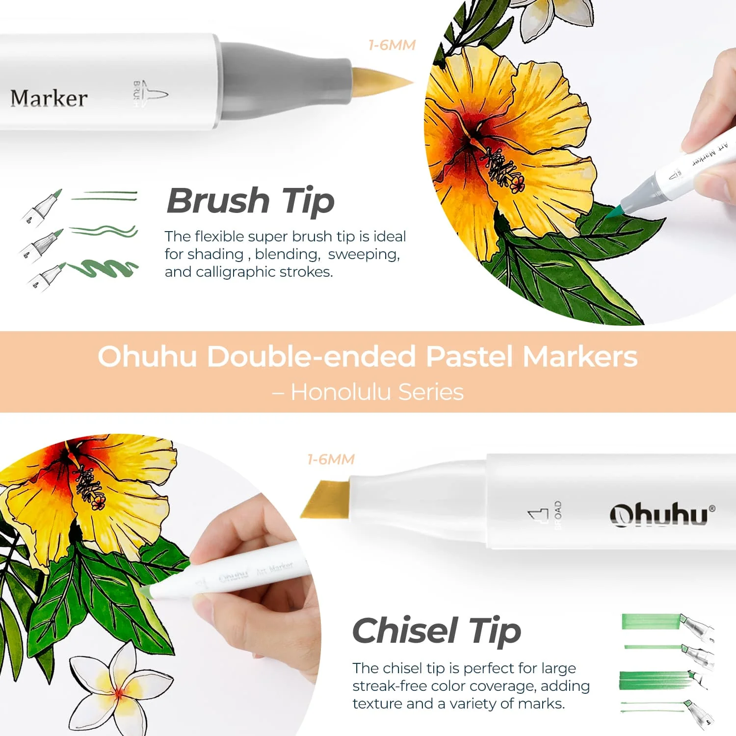 Ohuhu Honolulu 96 Pastel Colors Alcohol Art Markers - Sweetness & Blossoming (Mexico Exclusive) - Image 2
