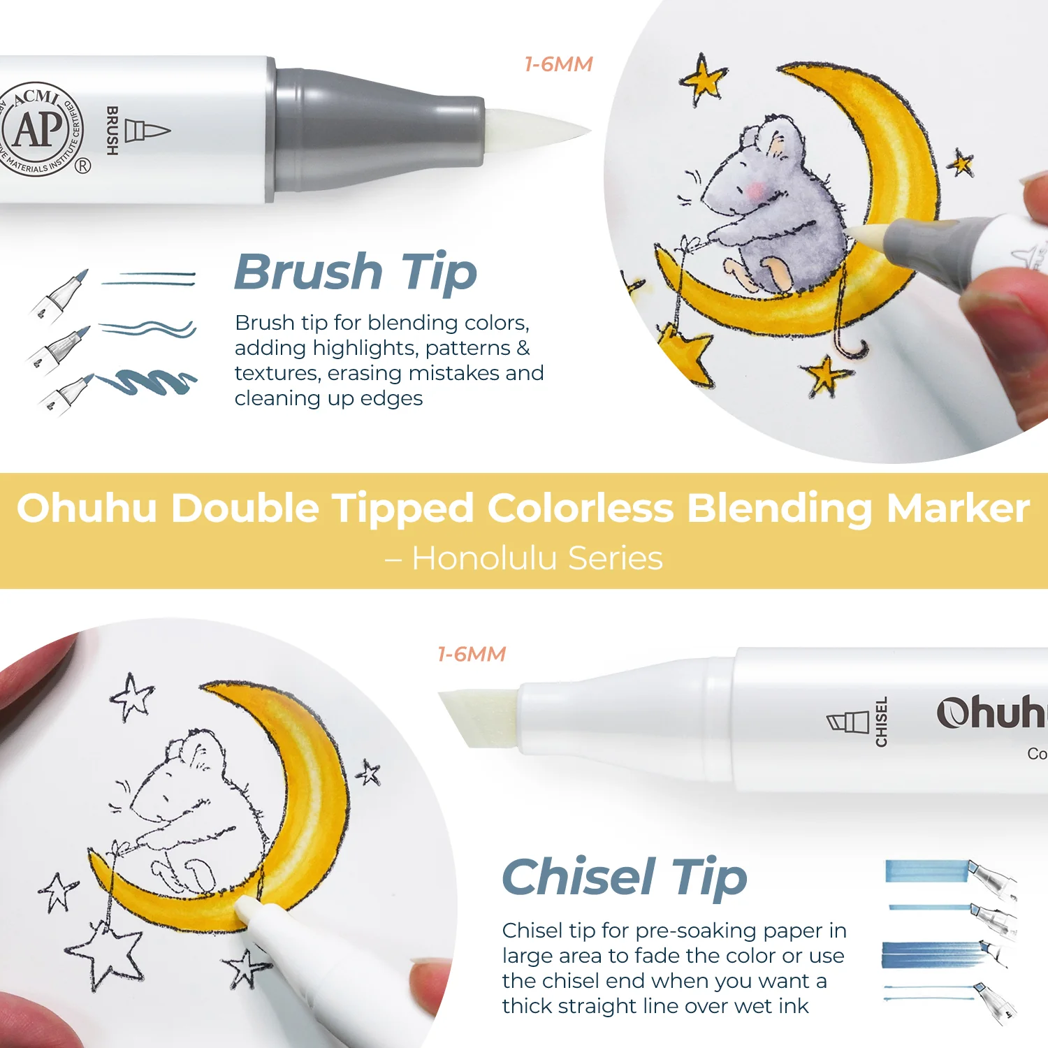 Ohuhu Honolulu Colorless Blender Marker - Pack of 6 (Europe Only) - Image 2
