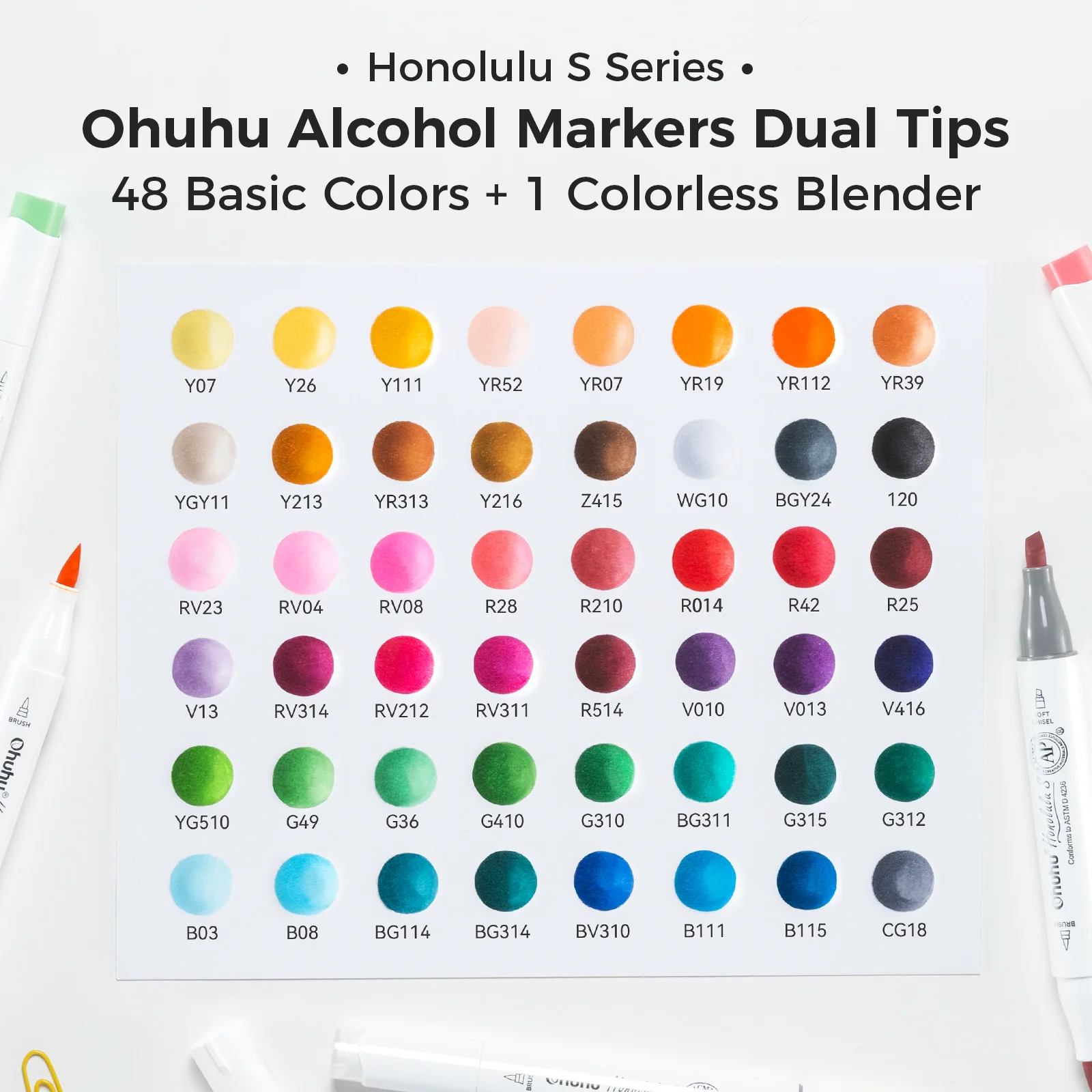 Ohuhu Honolulu S 48 Colors Dual Soft Tips Alcohol Art Markers, Brush & Soft Chisel - Image 6