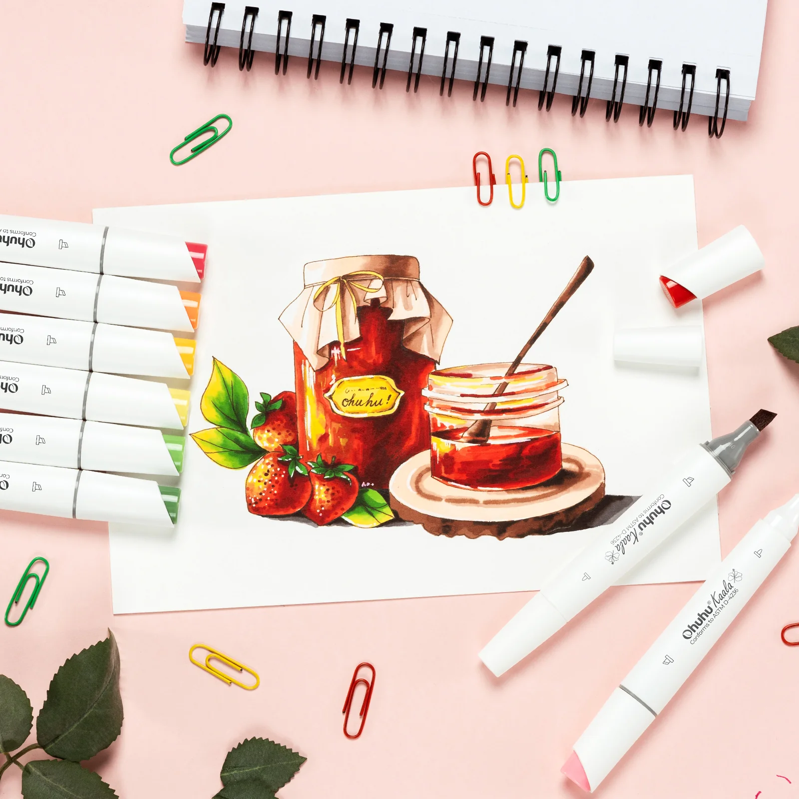 Ohuhu Kaala Slim Broad and Fine Dual Tips Alcohol Art Markers - 24 Basic Colors - Image 16