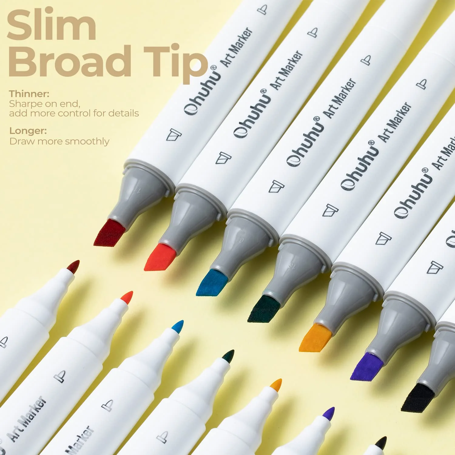 Ohuhu Kaala Slim Broad and Fine Dual Tips Alcohol Art Markers - 24 Basic Colors - Image 7