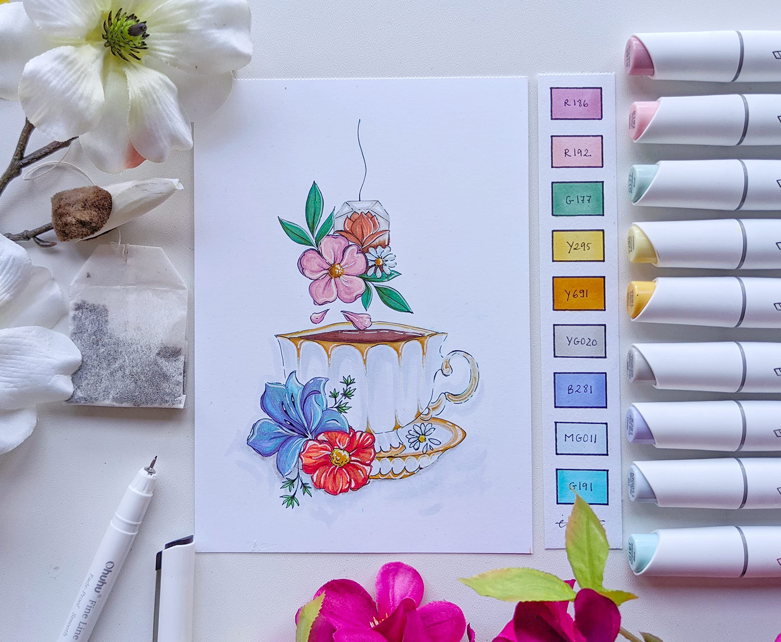 Ohuhu Kaala Slim Broad and Fine Dual Tips Alcohol Art Markers - 24 Basic Colors - Image 8
