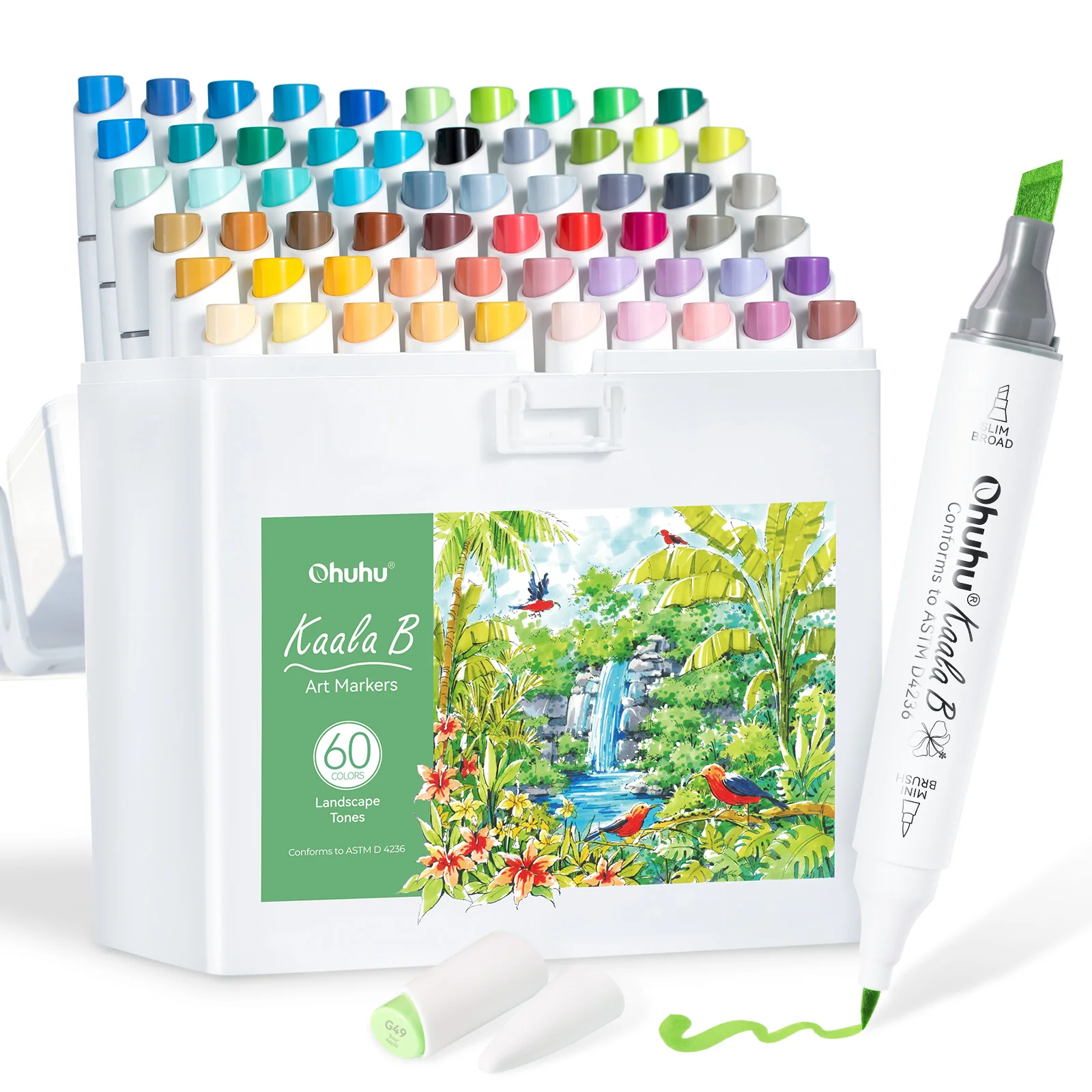 Ohuhu Kaala B Dual Tips Alcohol Art Markers, Slim Broad & Mini Brush - Image 2