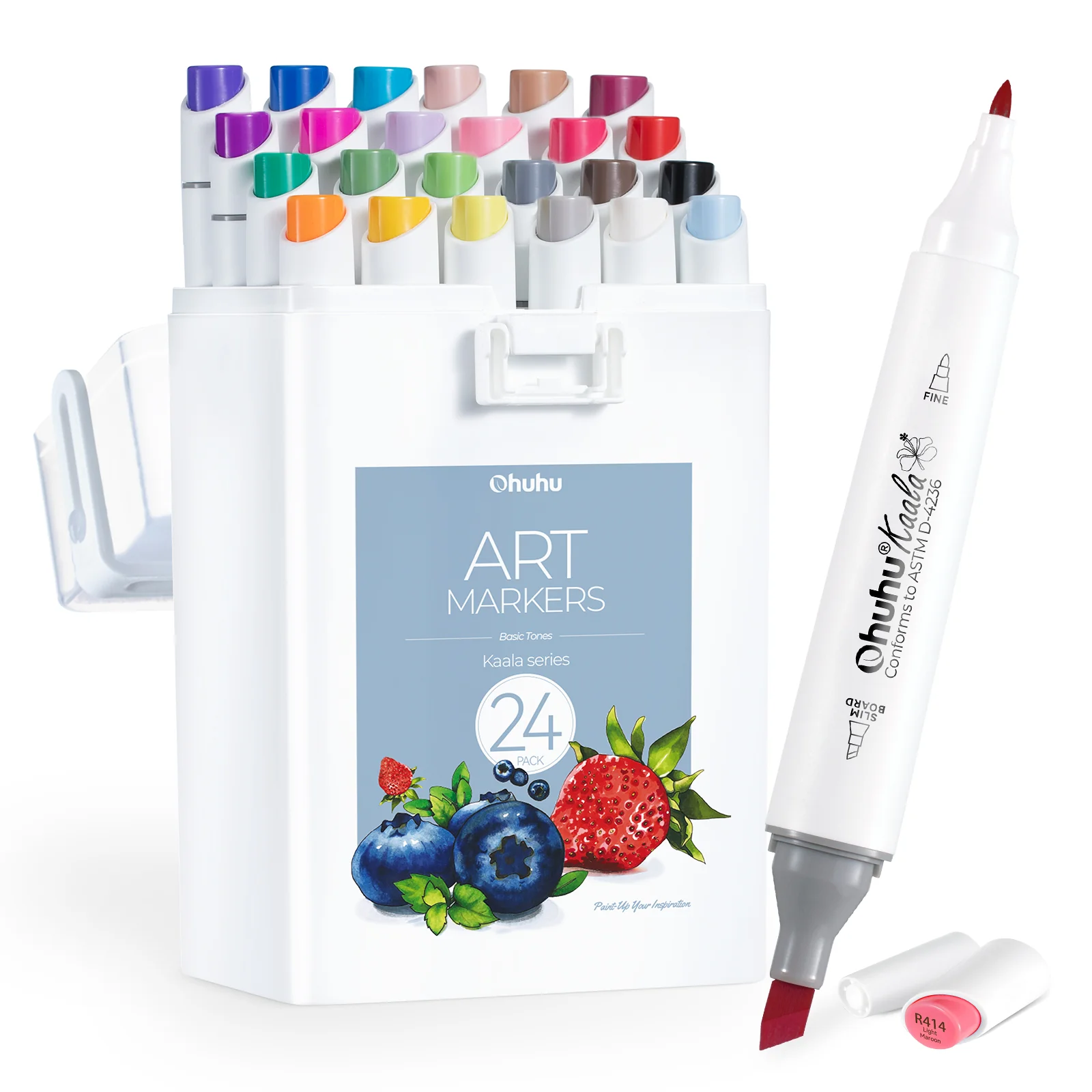Ohuhu Kaala Slim Broad and Fine Dual Tips Alcohol Art Markers - 24 Basic Colors - Image 20