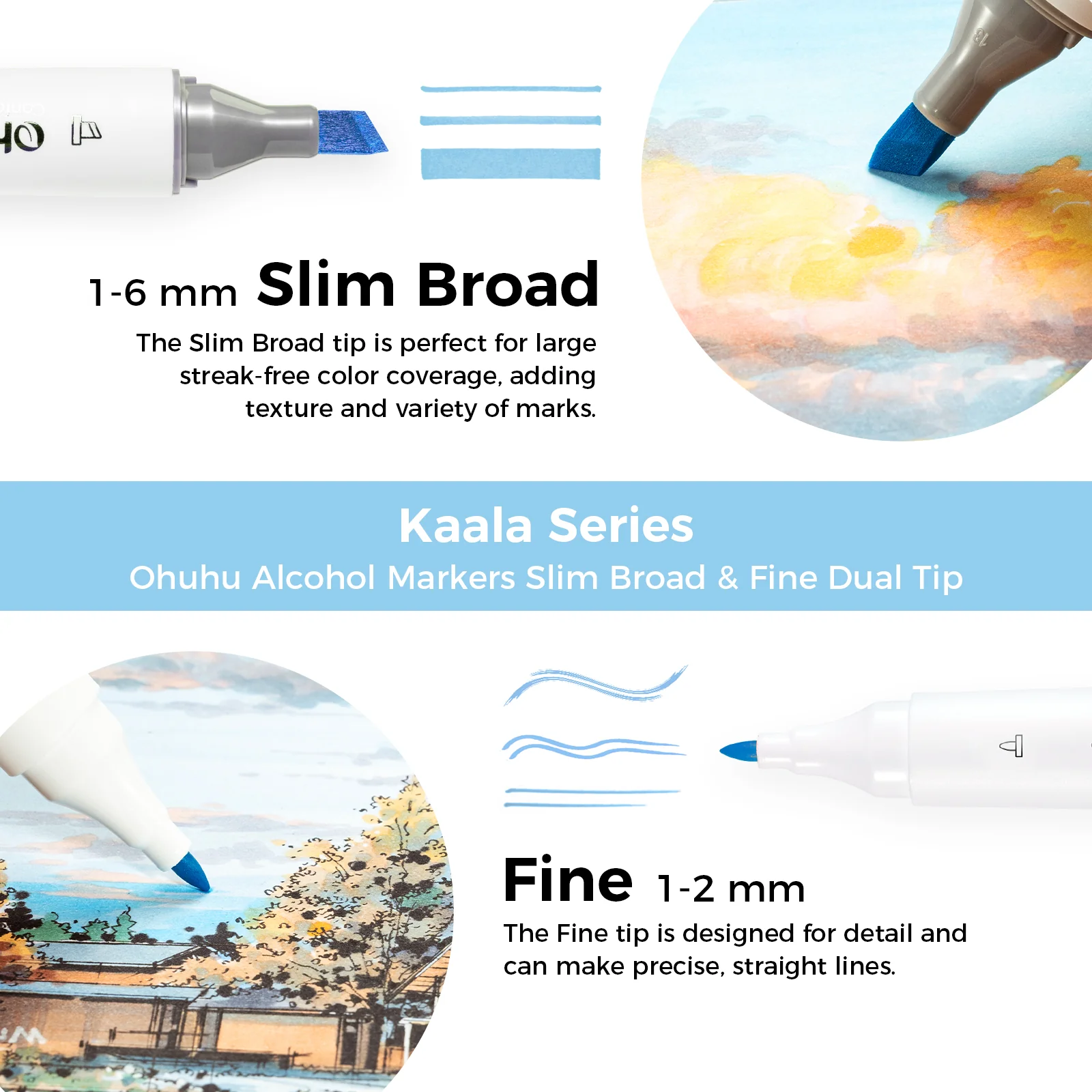 Ohuhu Kaala Five Tones Slim Broad and Fine Dual Tips Alcohol Art Markers - Image 12
