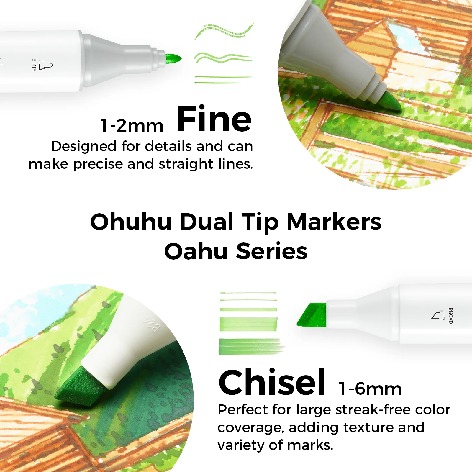 Ohuhu Oahu 60 Colors Dual Tips Alcohol Art Markers, Fine & Chisel - Image 4