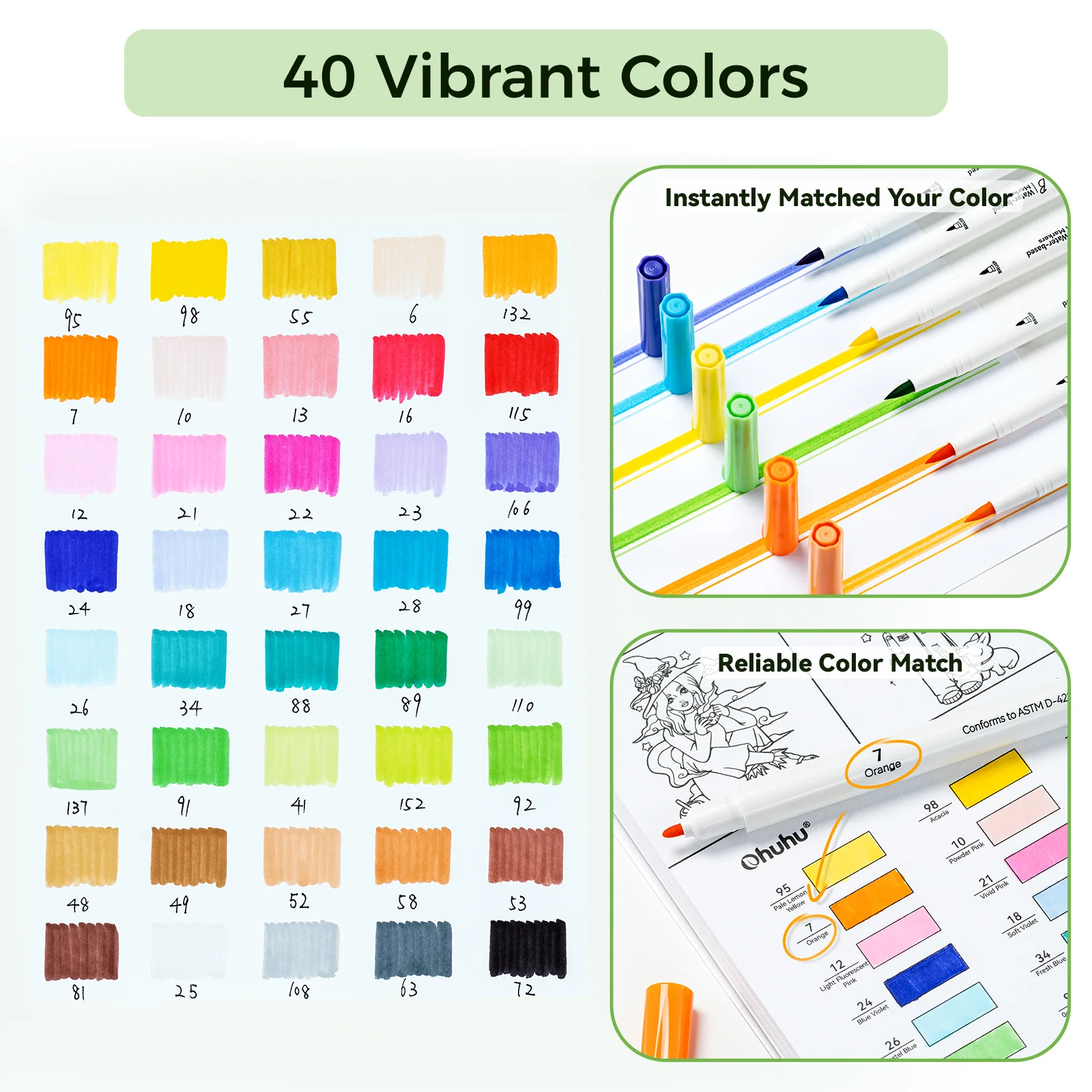 Ohuhu Pupe B 40 Paper-friendly (No Peeling)  Markers＆ Coloring Book Set - Image 4