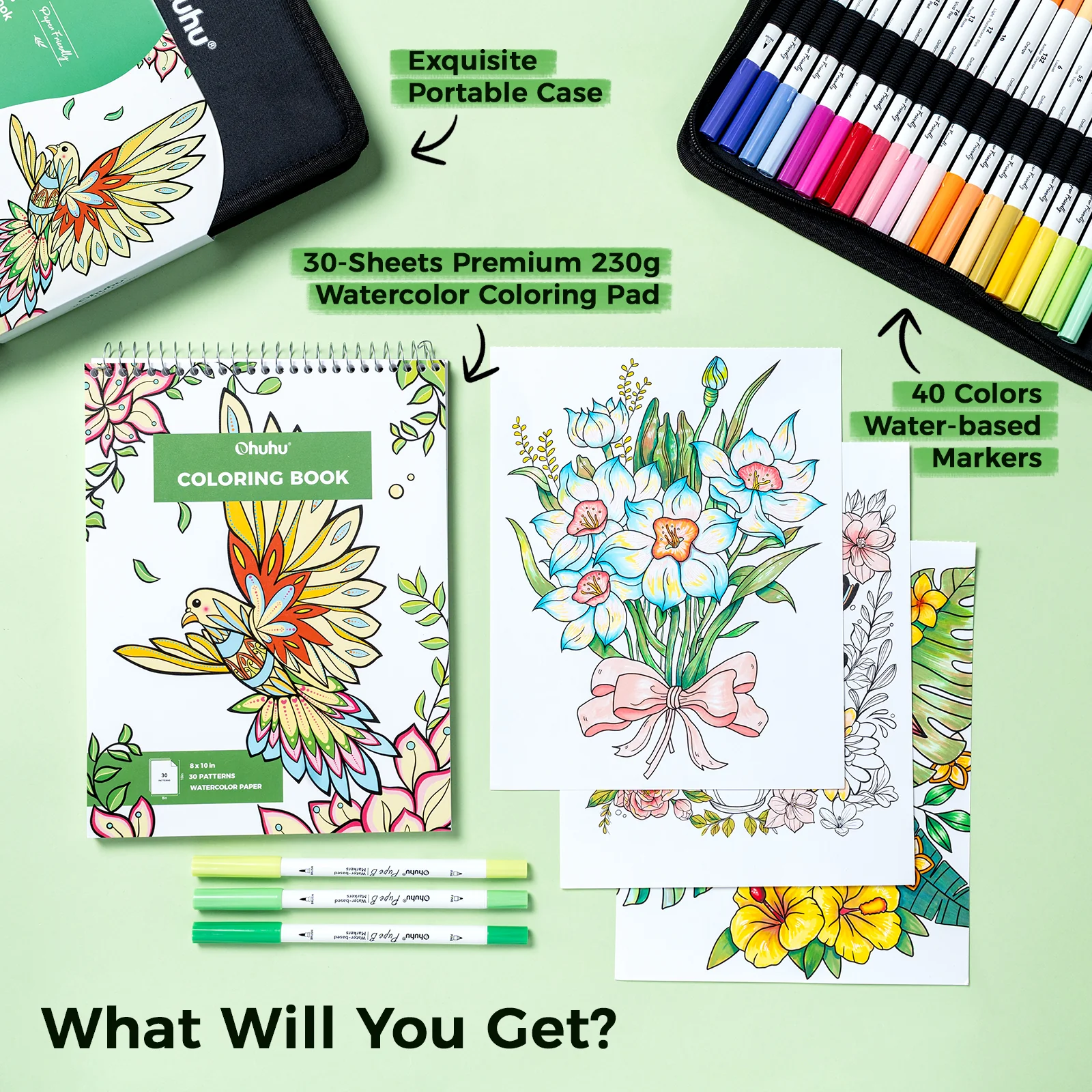 Ohuhu Pupe B 40 Paper-friendly (No Peeling)  Markers＆ Coloring Book Set - Image 7