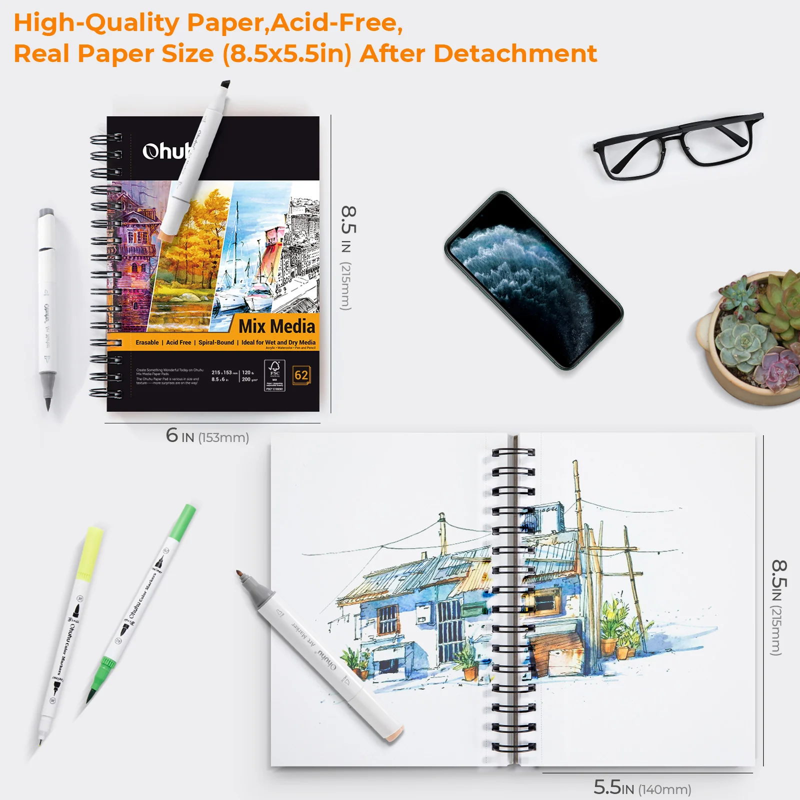 Ohuhu Spiral-Bound Mix Media Pad for Multiple Techniques - Image 44