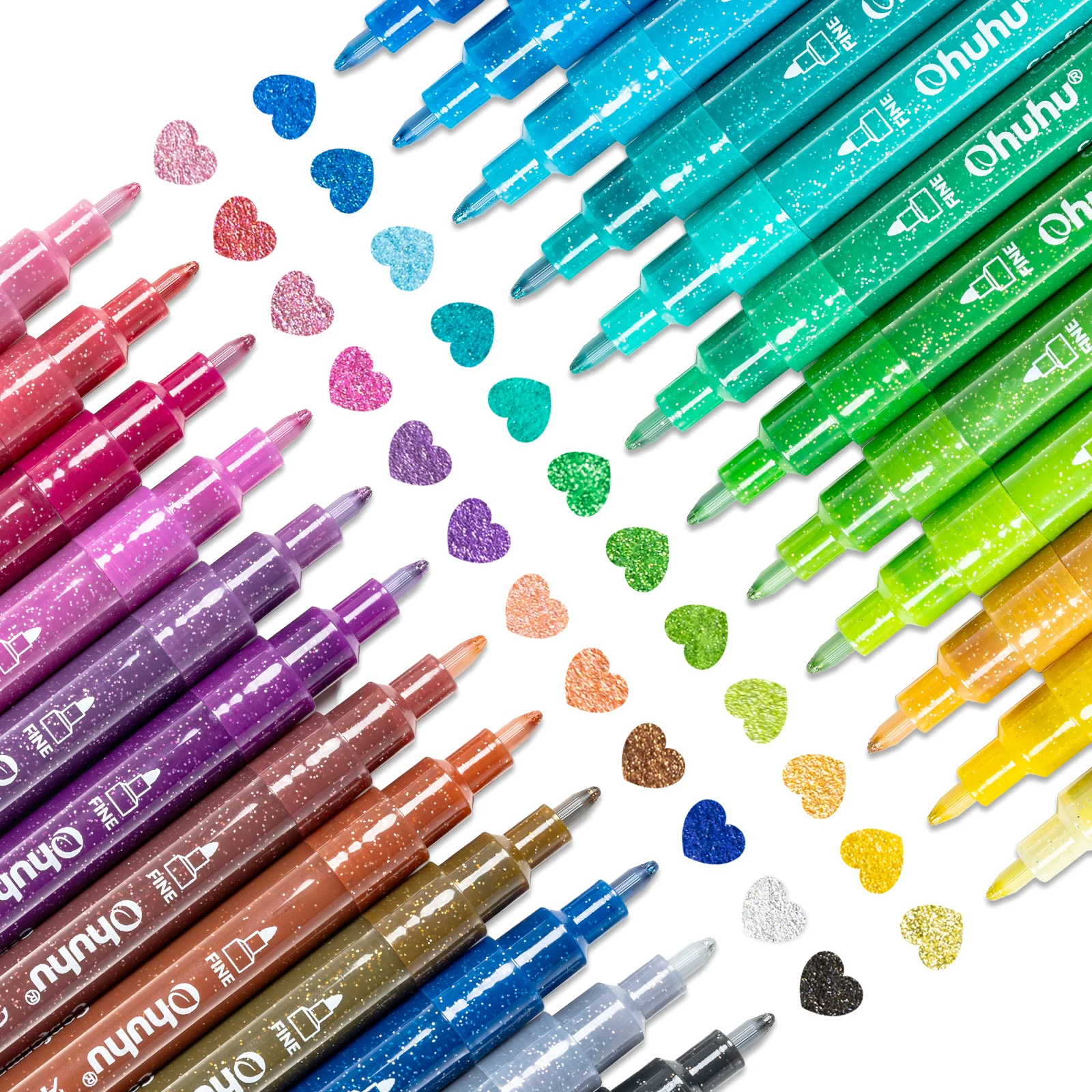 Ohuhu Acrylic Metallic Glitter Markers, 24 Colors - 0.7mm & 3mm Tip Paint Pens - Image 13