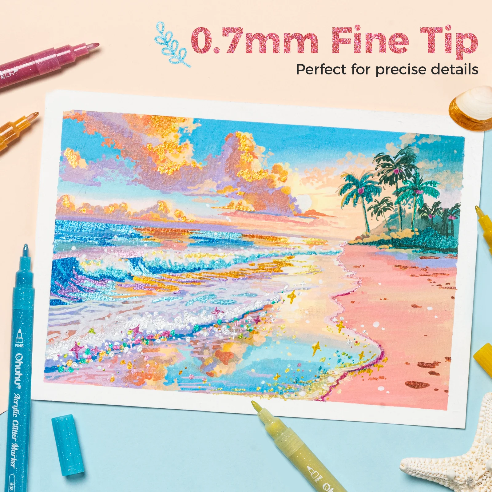 Ohuhu Acrylic Metallic Glitter Markers, 24 Colors - 0.7mm & 3mm Tip Paint Pens - Image 14