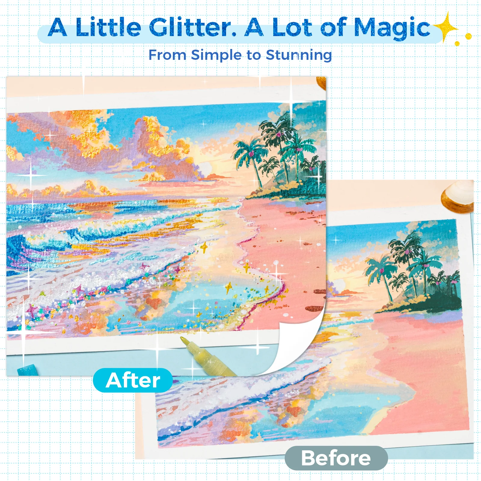 Ohuhu Acrylic Metallic Glitter Markers, 24 Colors - 0.7mm & 3mm Tip Paint Pens - Image 17