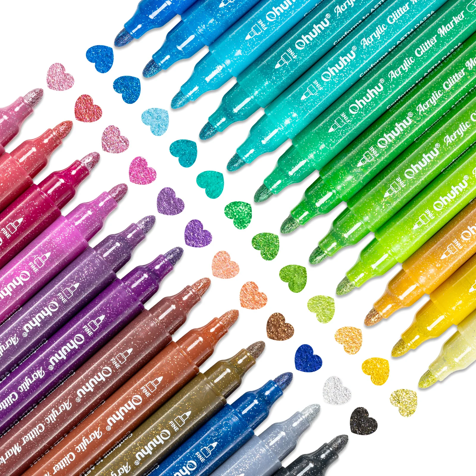 Ohuhu Acrylic Metallic Glitter Markers, 24 Colors - 0.7mm & 3mm Tip Paint Pens - Image 4